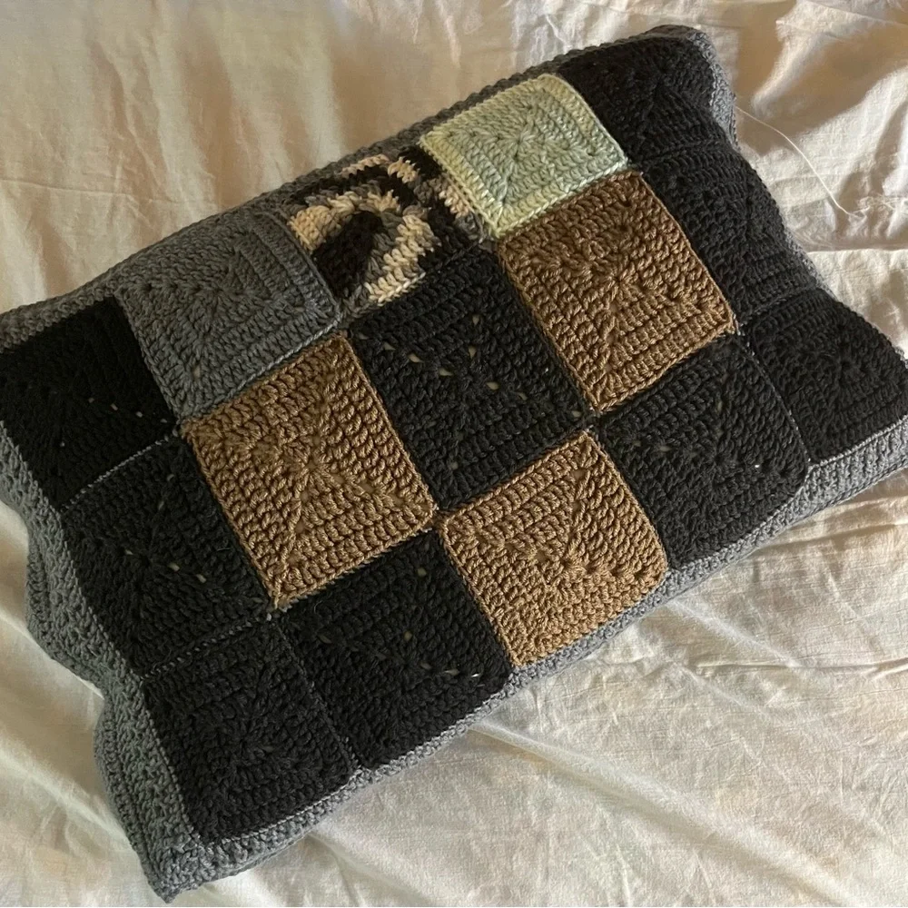 Crocheted‎ Granny Square Pillow Cover Handmade CottageCore Cabin